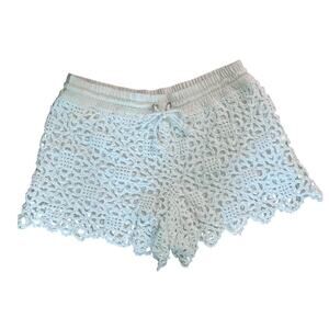 CLUB MONACO‎ White Crochet Drawstring Waist Mini Shorts Boho Festival Sz XS